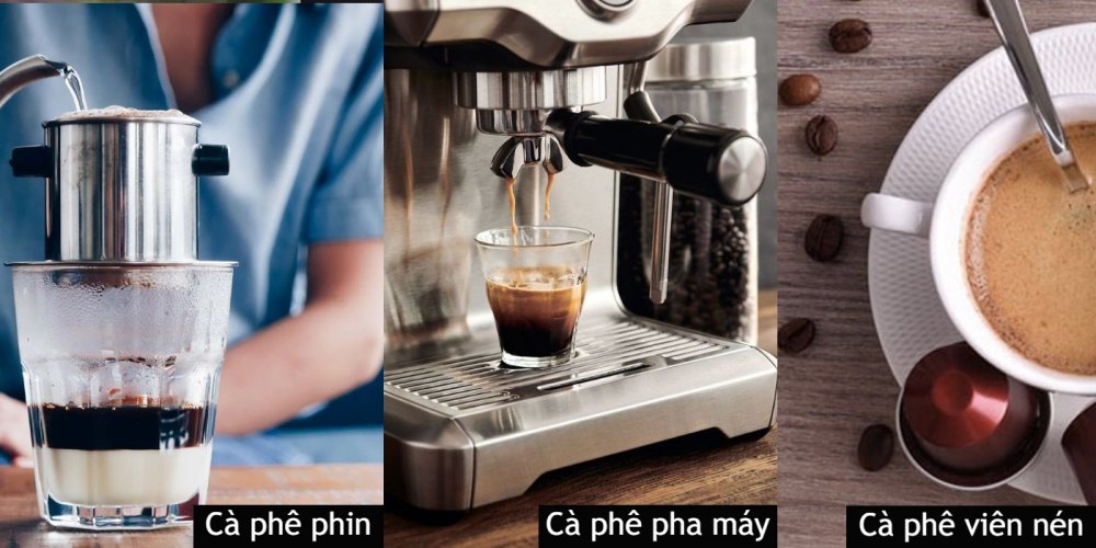 Cafe pha máy so với cà phê phin và cà phê viên nén