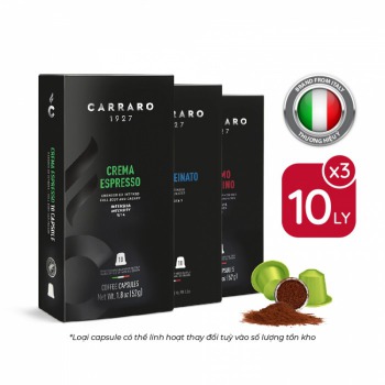 All Day Combo 3 Hộp cà phê viên nén Carraro 3 vị - Primo Mattino + Crema Espresso + Decaffeinato