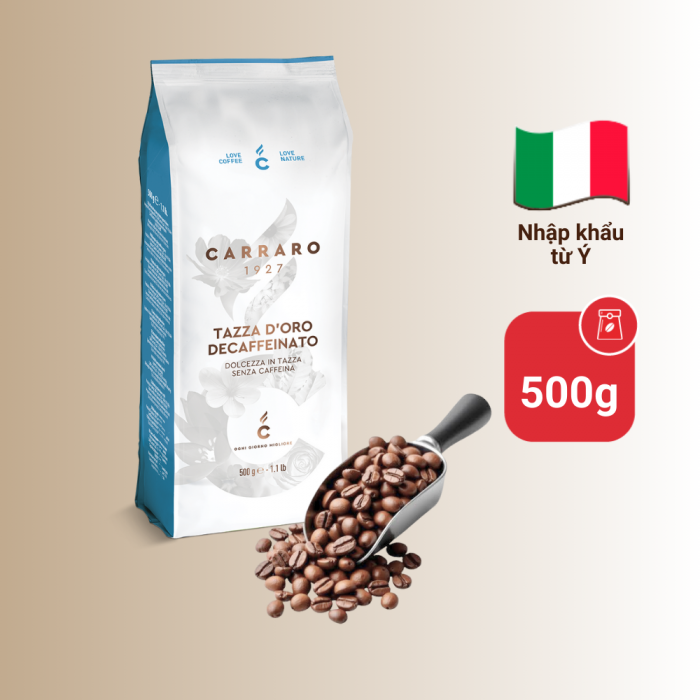 Cà phê hạt Carraro Gourmet Blend - Decaf Tazza D'Oro - 500g