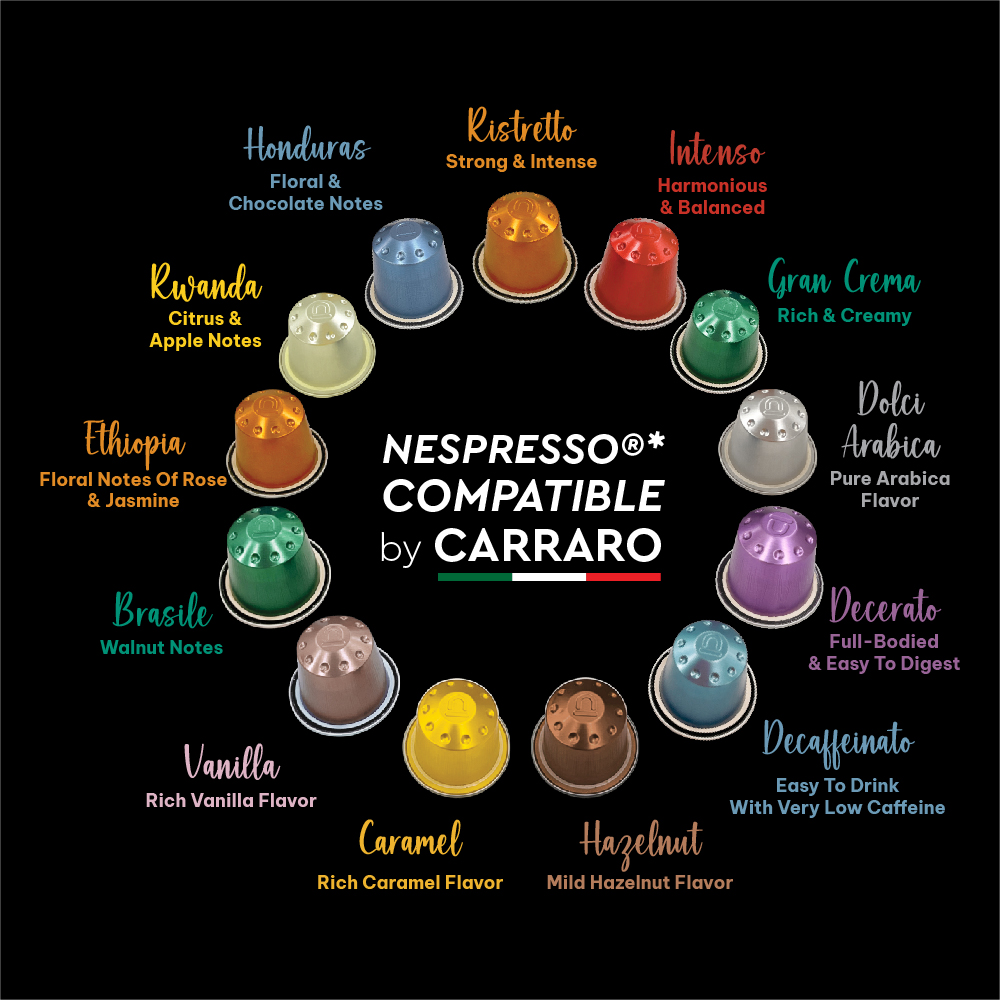Combo 13-Flavor Carraro Coffee Capsules Nespresso -