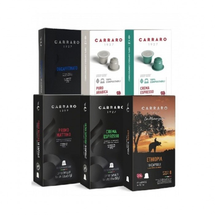Combo 6 hộp cà phê viên nén Carraro (Tặng 1 gift box 4 Alu Capsule) -